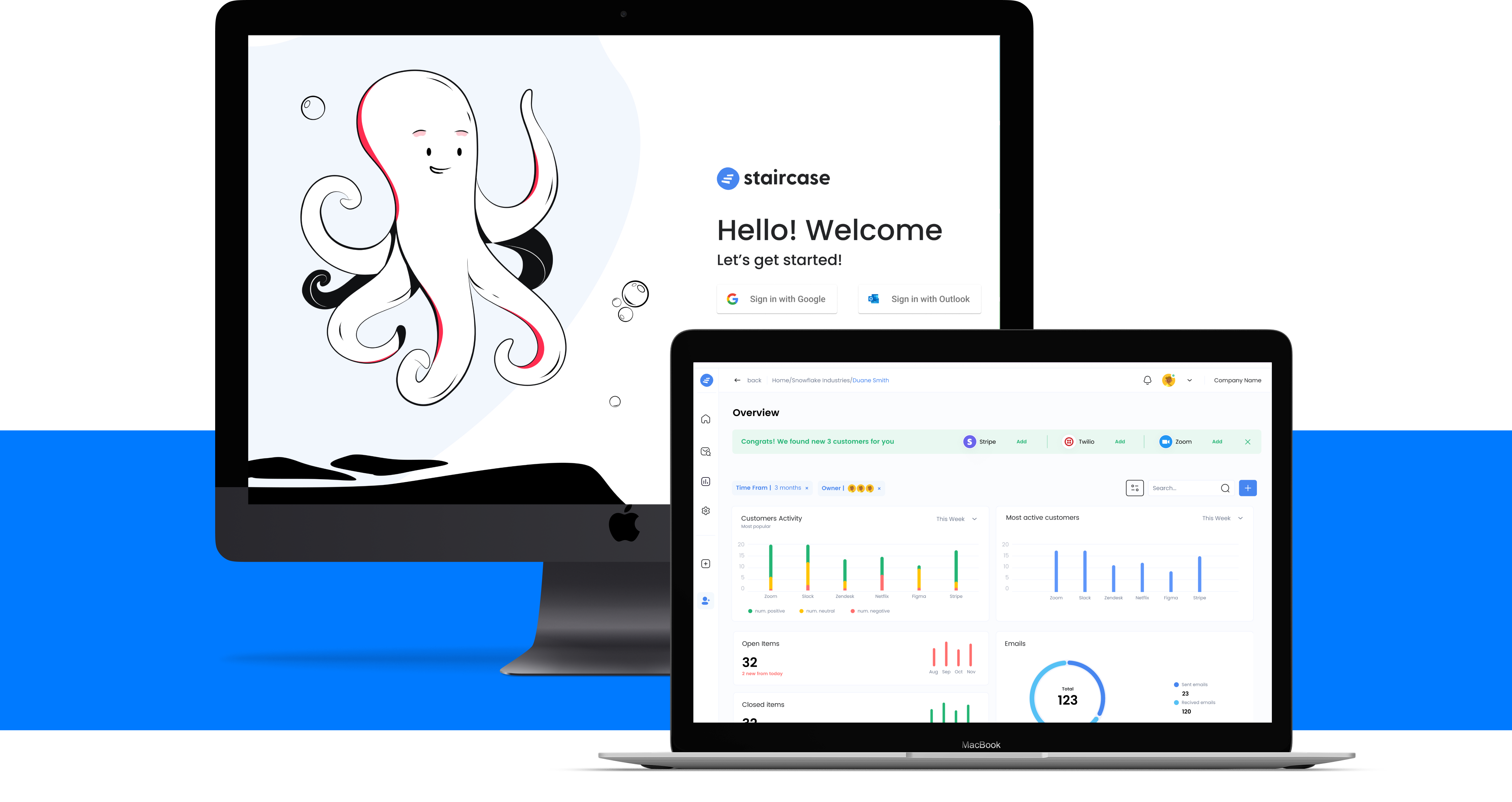 Staircase AI Customer Success workspace across desktop and laptop screens