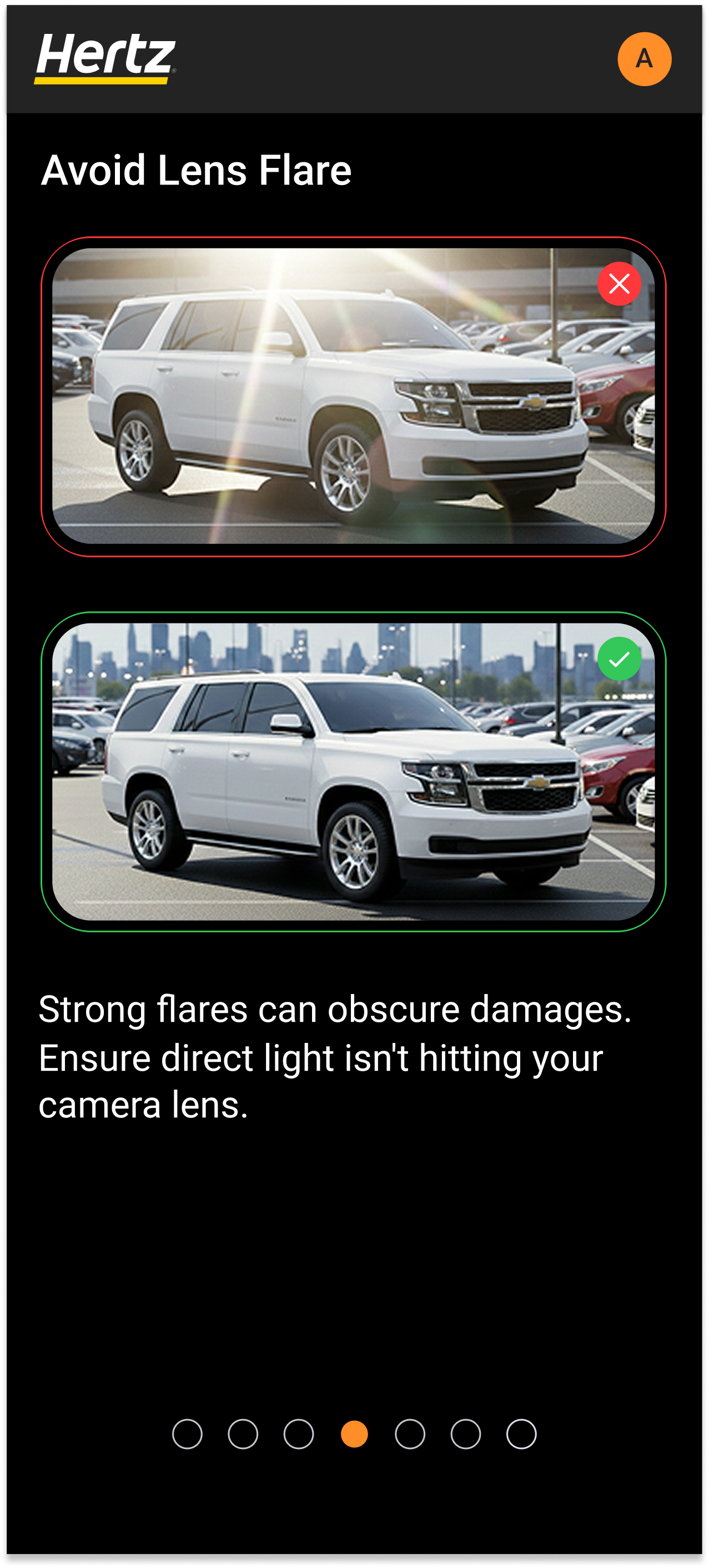 Avoid lens flare tutorial screen