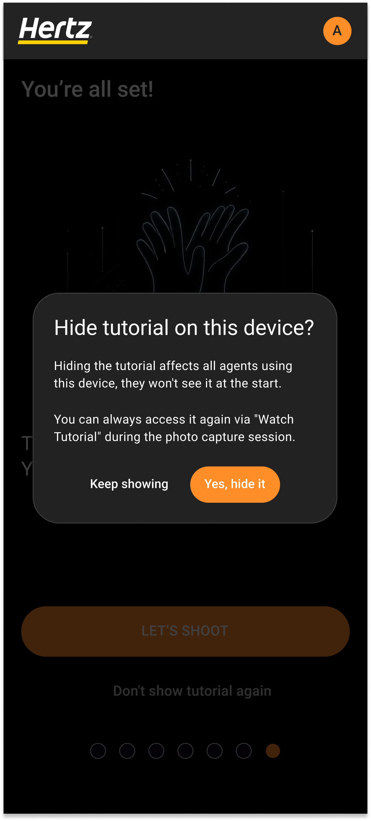 Hide tutorial confirmation screen