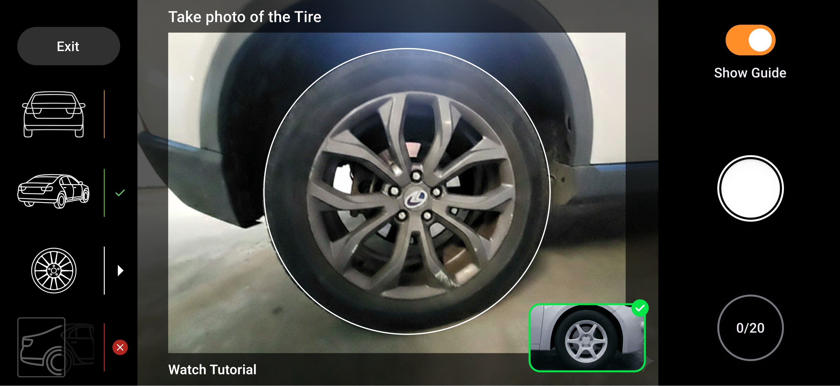 Tire live capture guidance example
