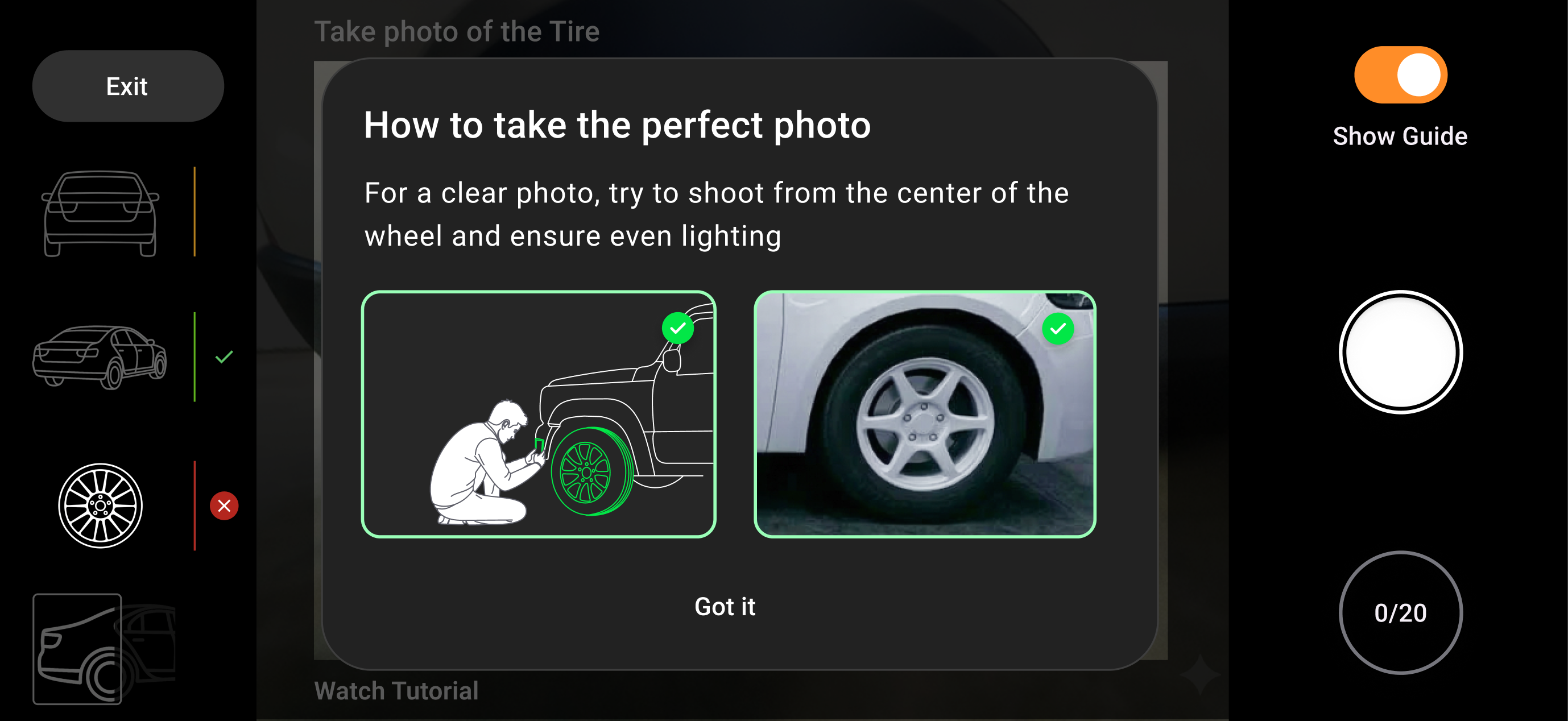 Tire guidance prompt